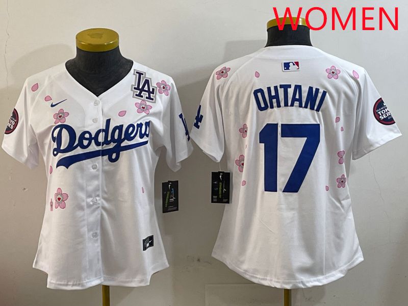 Women Los Angeles Dodgers #17 Ohtani White Sakura Edition 2025 Nike MLB Jersey style 3